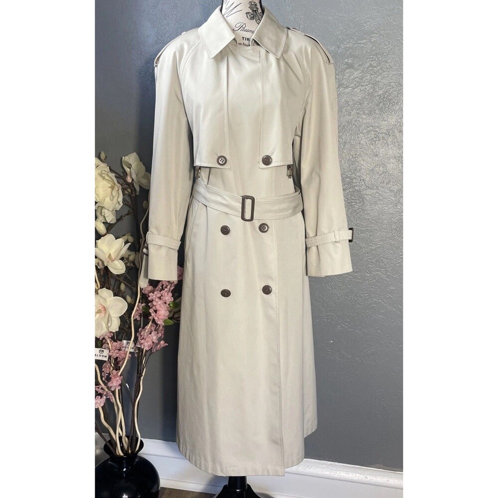 70s VTG Etienne Aigner Trench Coat Tan Double Breasted Lined Belted Womens 10P